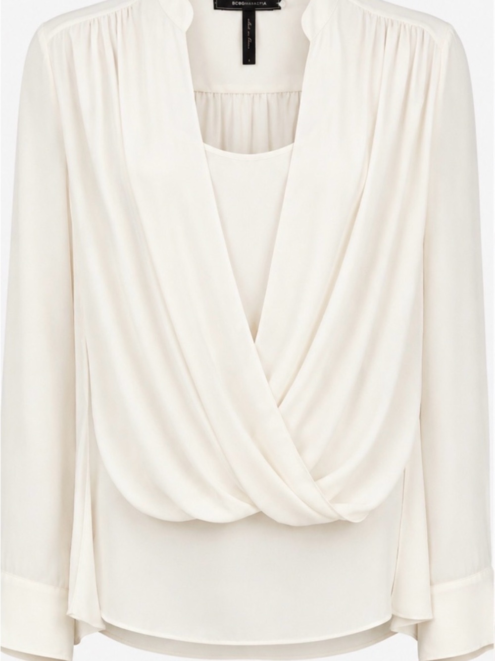 BCBGMaxAzria Cream Draped Surplice Blouse with Gathered Shoulders -80% OFF MSRP!